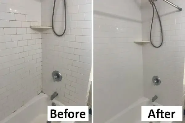 Bathtub surround before and after cleaning