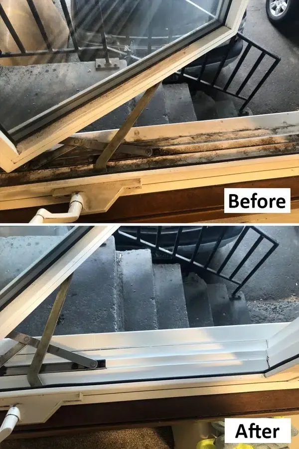 Window track before and after cleaning