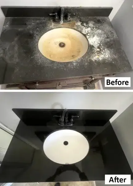 Bathroom vanity top before and after cleaning
